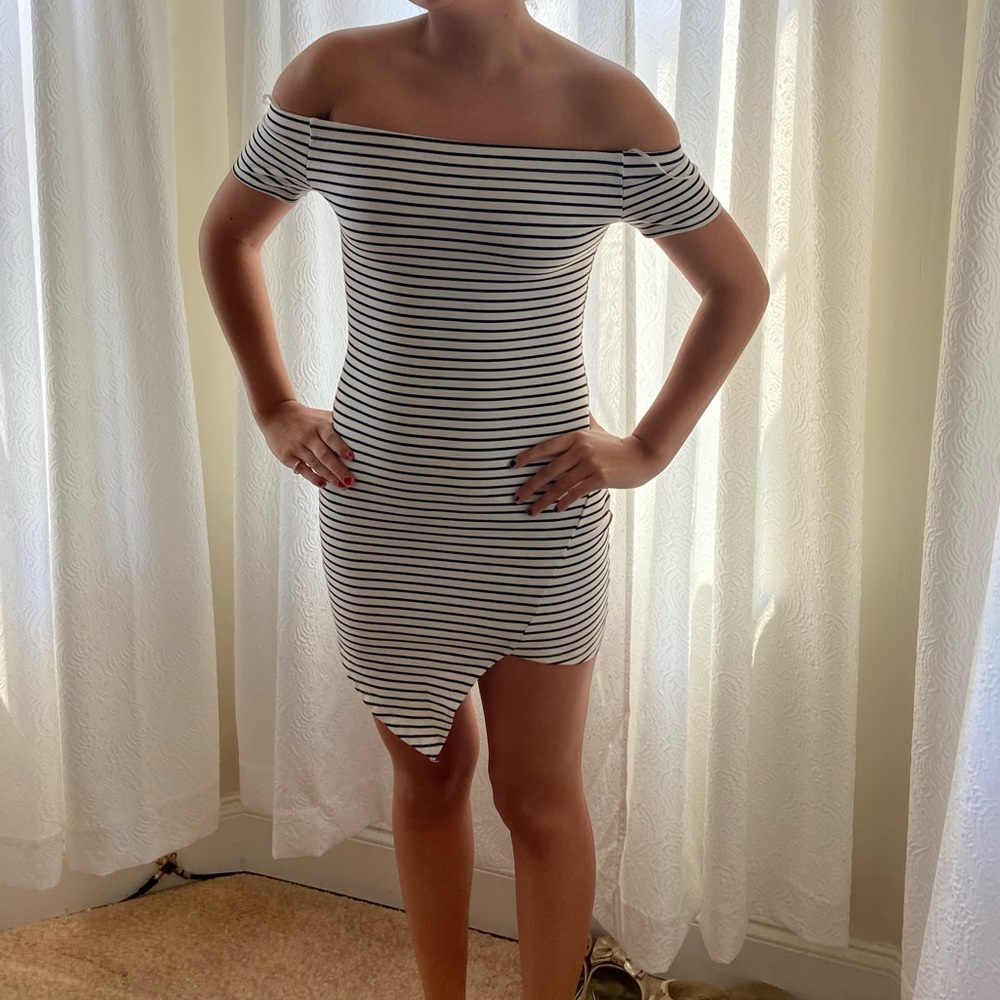 White dress with black stripes
